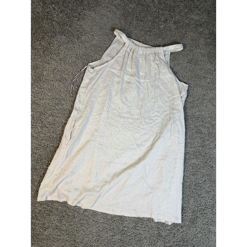 C&C California Dress Womens L Beige Halter Shift Sundress Linen Rayon Keyhole - Picture 2 of 10